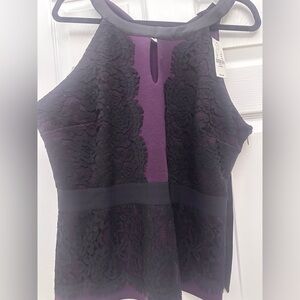Elegant Black and Purple Lace Halter Top NY and Co size L NWT